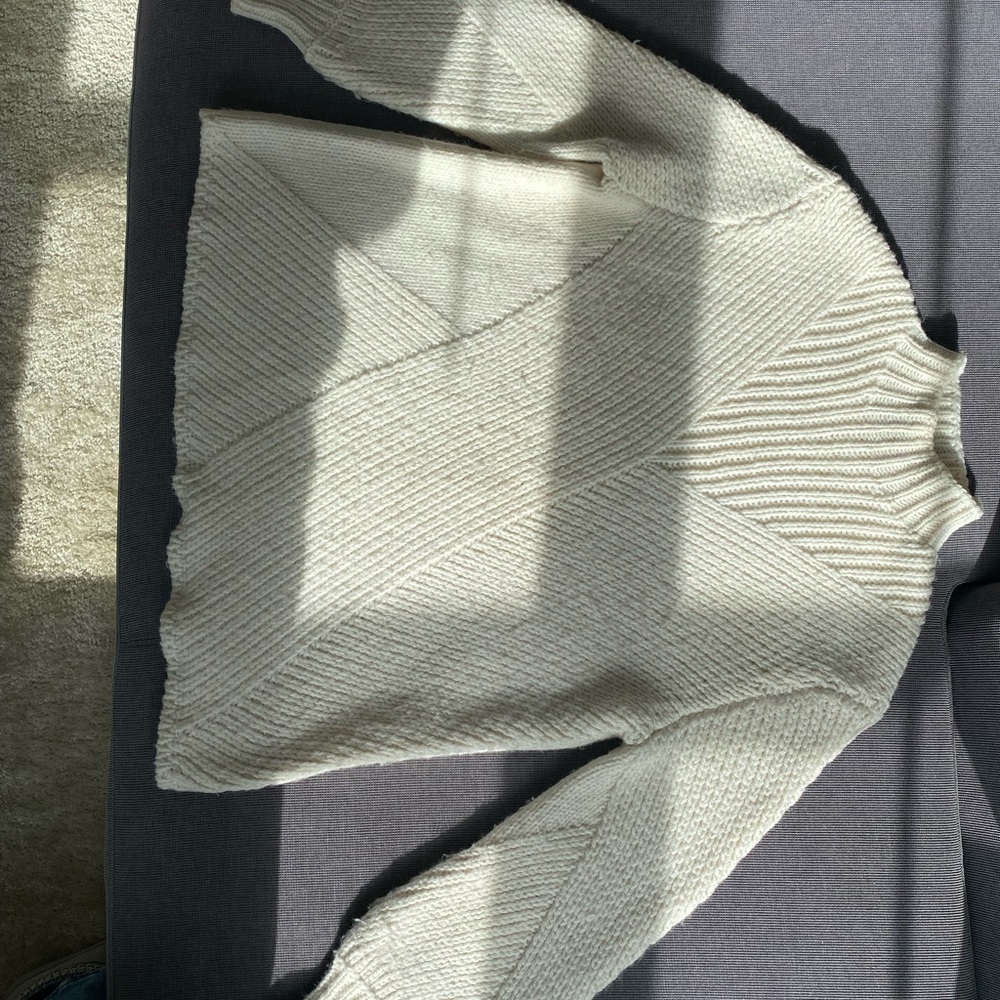 Cream Mock Neck Sweater with Ribbed Texture and Long Sleeves